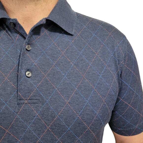 Jos. A. Bank Leadbetter Golf Polo M Blue Diamond Argyle Jacquard Preppy Classic - Picture 2 of 6